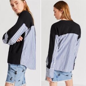 Current Elliot Anthropolgie Recrafted Striped Crew Sweatshirt Pullover Size XS